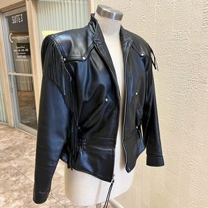 Vintage Harley Davidson Black Leather Biker Jacket with Red Lining